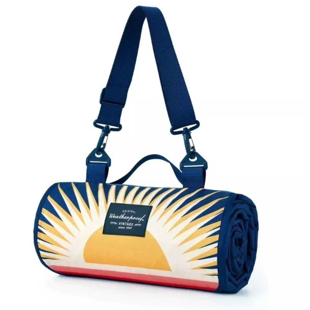 Weatherproof Vintage Sun Throw Blanket Quilted Outdoor Picnic Beach Mat Navy